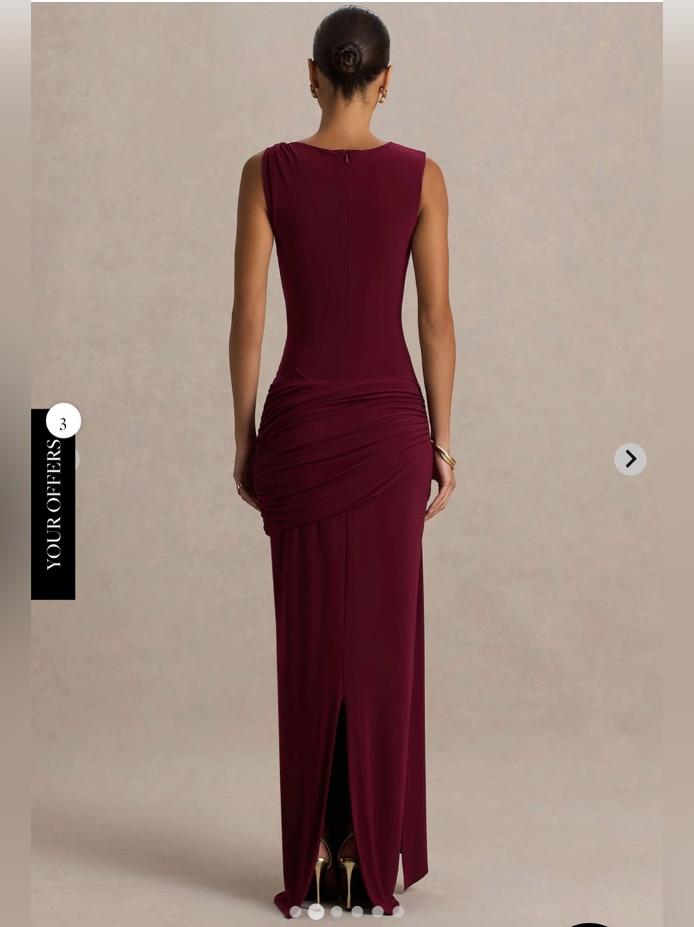 Club L London DECADENCE Burgundy High-Neck Wrapped Maxi Dress With Twist-Sleeve - Picture 2 of 5